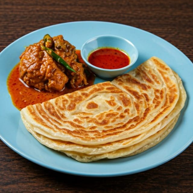 Roti Canai with Curry Chicken.